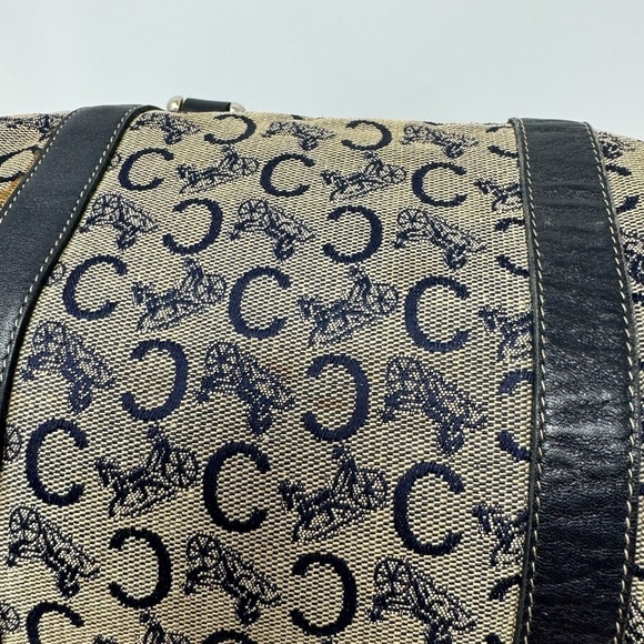 Celine Vintage Macadam Boston Bag – Triomphe Horse Carriage Logo, Navy Canvas - Picture 10 of 12